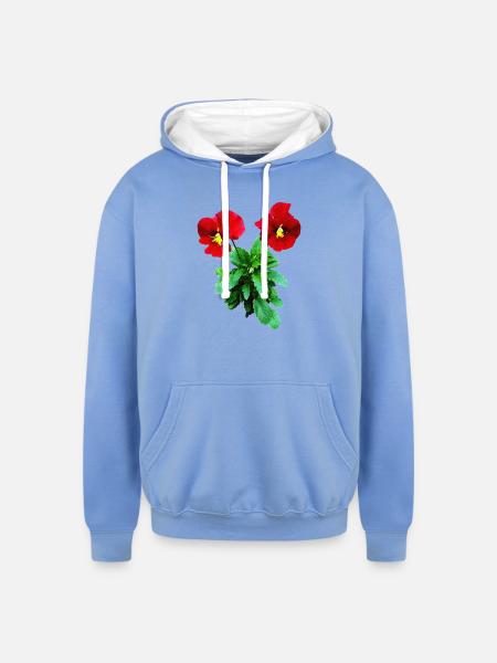 Red Pansy Duo - Unisex Contrast Hoodie - sky blue/white