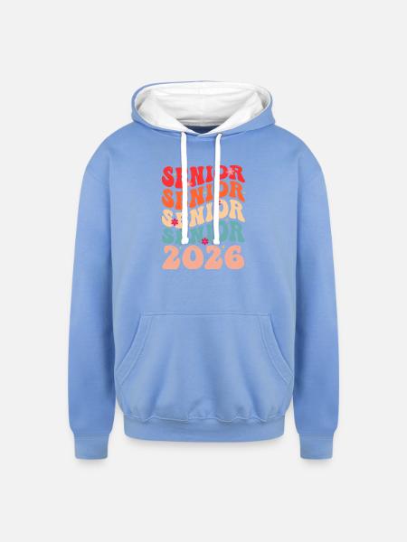 Senior Class 2026 Floral Rainbow - Unisex Contrast Hoodie - sky blue/white