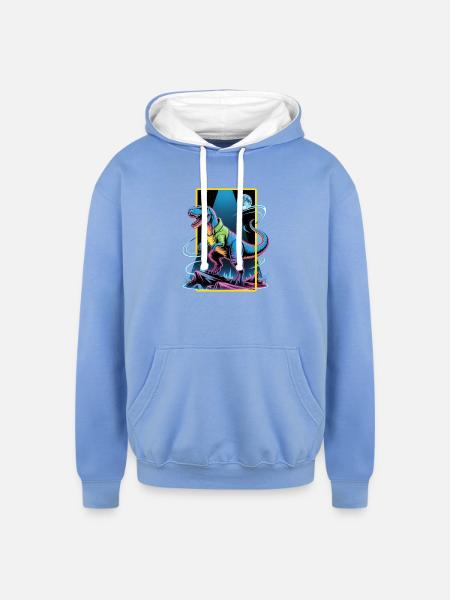 Futuristic T-Rex – Neon Power Beast - Unisex Contrast Hoodie - sky blue/white