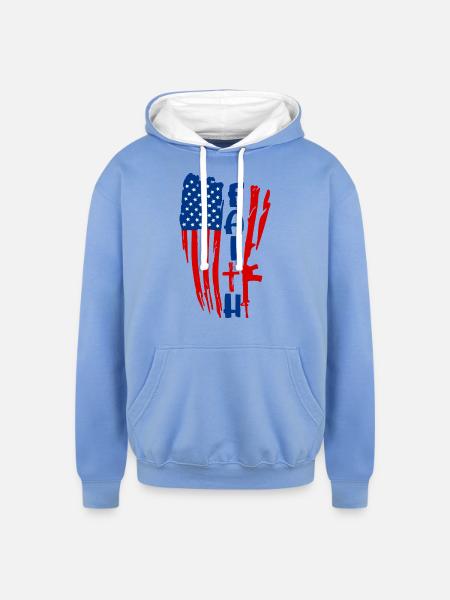 Faith in Red White Blue - Unisex Contrast Hoodie - sky blue/white