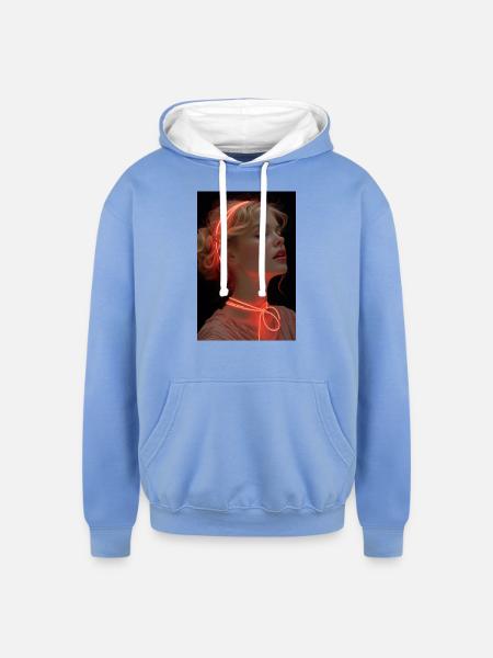 girl with lights - Unisex Contrast Hoodie - sky blue/white