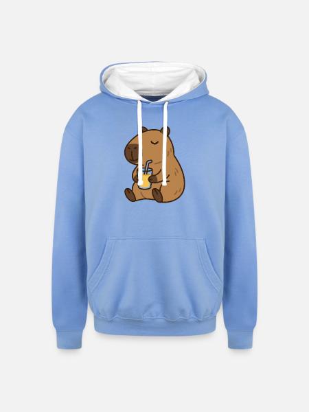 Bear Sips Sunshine - Unisex Contrast Hoodie - sky blue/white