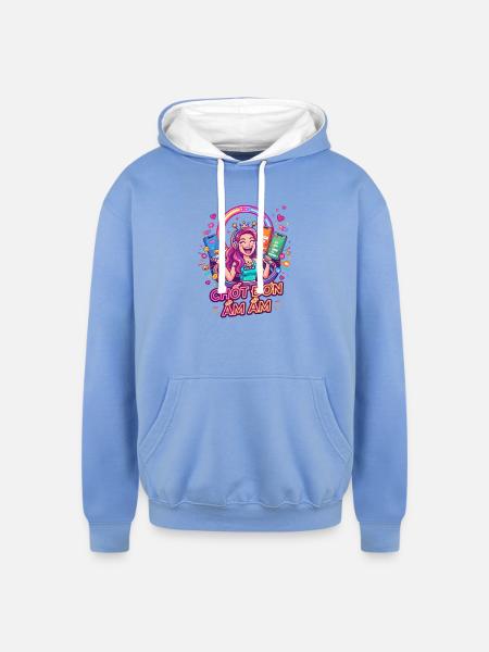 Neon Goddess Streamer - Unisex Contrast Hoodie - sky blue/white