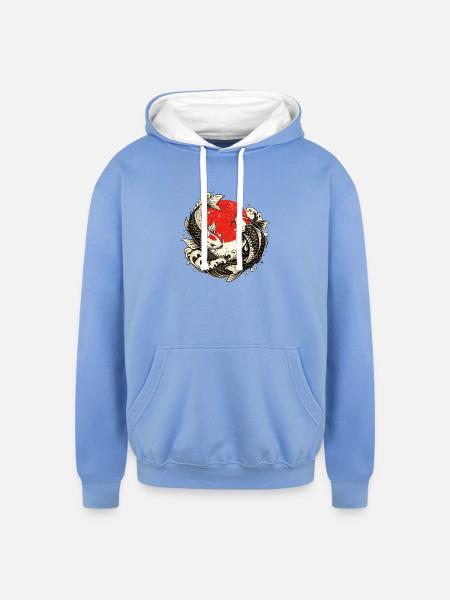 Koi Swirl Red Sun Wave - Unisex Contrast Hoodie - sky blue/white