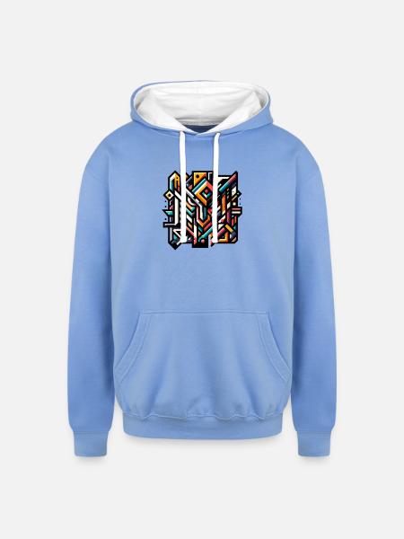 Abstract Geometric Tech Art - Unisex Contrast Hoodie - sky blue/white