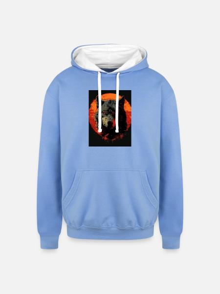 Crimson Moon Wolf - Unisex Contrast Hoodie - sky blue/white
