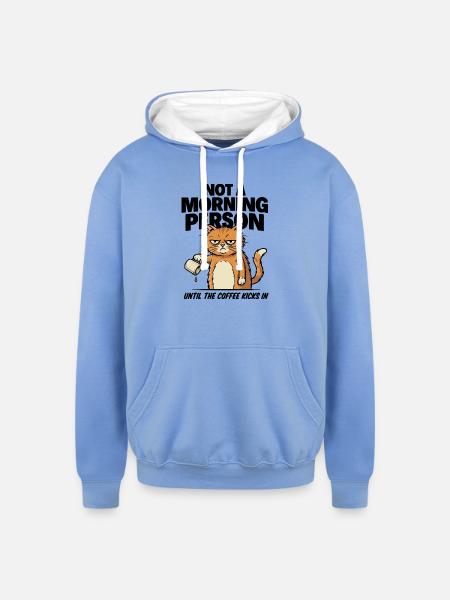 Grumpy Cat Coffee Pour - Unisex Contrast Hoodie - sky blue/white