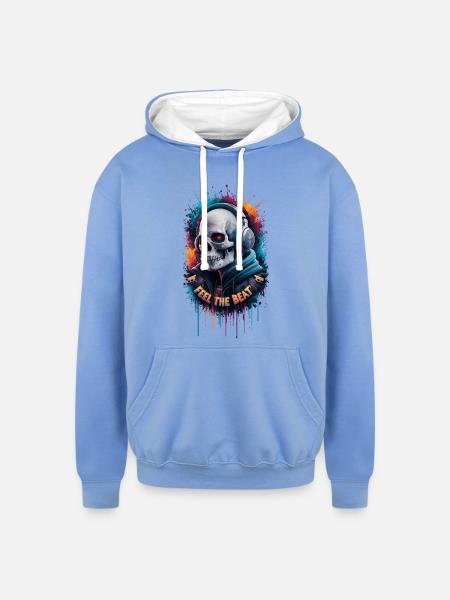 Skull Beats Neon Splash - Unisex Contrast Hoodie - sky blue/white