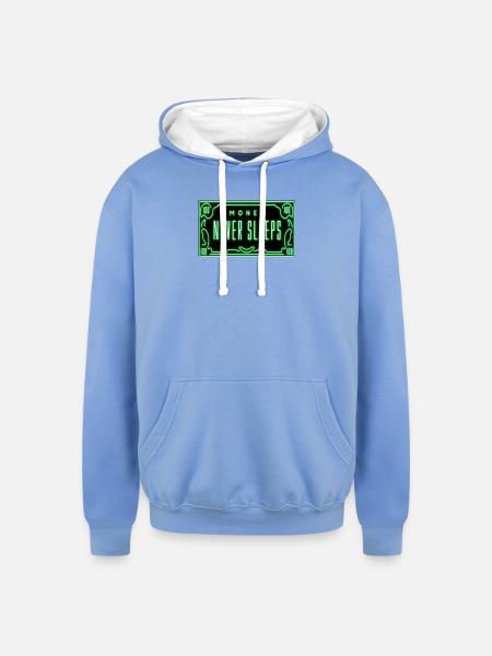 Neon Money Never Sleeps Sign - Unisex Contrast Hoodie - sky blue/white