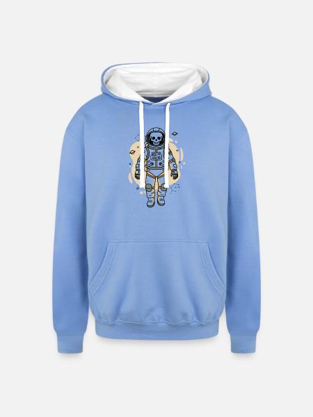 Cosmic Skull Astronaut - Unisex Contrast Hoodie - sky blue/white