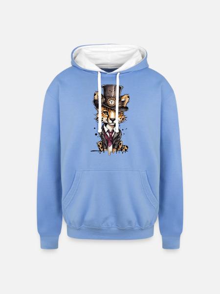 Well-dressed cheetah - Unisex Contrast Hoodie - sky blue/white