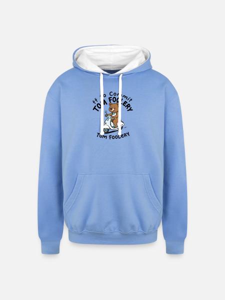 Cute Bear Riding Scooter Illustration - Unisex Contrast Hoodie - sky blue/white