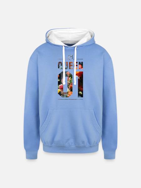 KING AND QUEEN - Unisex Contrast Hoodie - sky blue/white