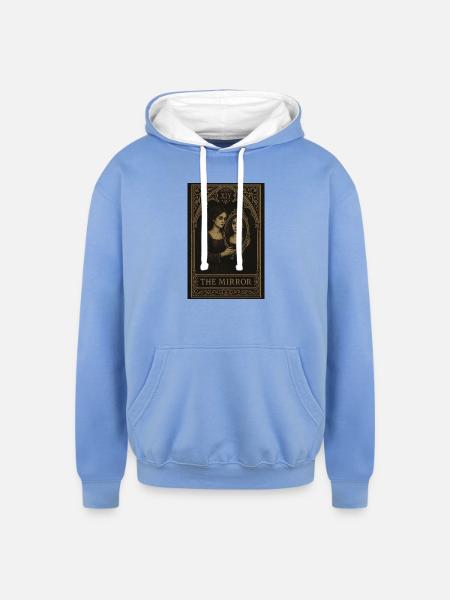 The Mirror Tarot Card Art - Unisex Contrast Hoodie - sky blue/white