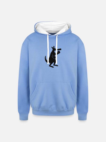 Kangaroo Sip Silhouette - Unisex Contrast Hoodie - sky blue/white