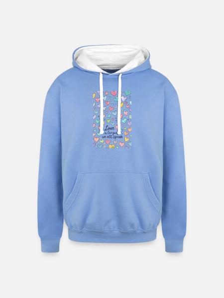 Love Speaks Hearts Pattern - Unisex Contrast Hoodie - sky blue/white