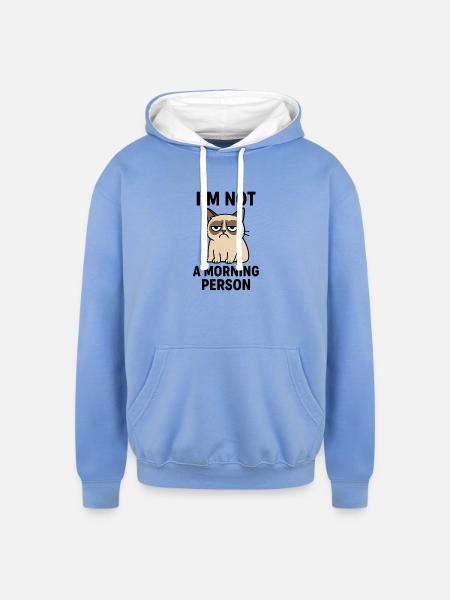 Moody Cat Minimal Meme - Unisex Contrast Hoodie - sky blue/white