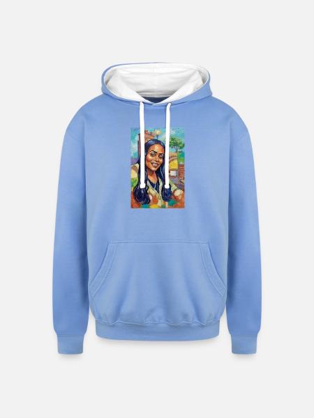 Bluehair City Portrait - Unisex Contrast Hoodie - sky blue/white