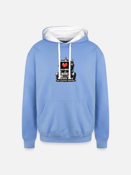 Heartbeat Robot: Human.Exe Stopped - Unisex Contrast Hoodie - sky blue/white