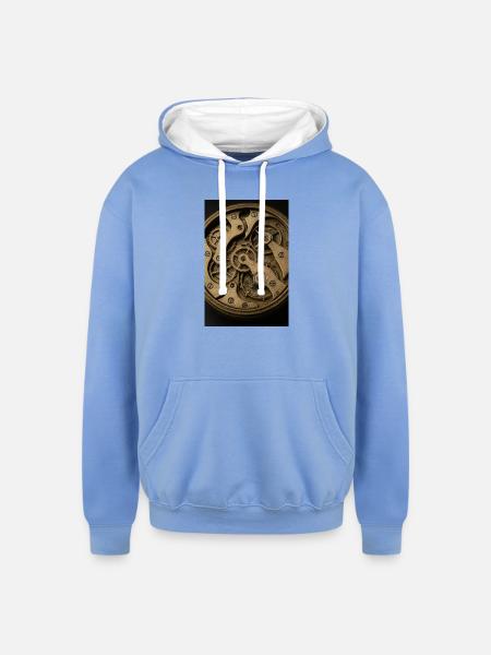 Bronze Clockwork Gears - Unisex Contrast Hoodie - sky blue/white