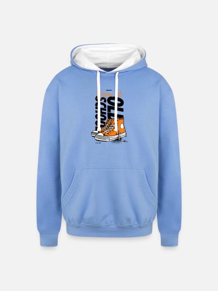 Vibrant Orange Sneakers Illustration - Unisex Contrast Hoodie - sky blue/white