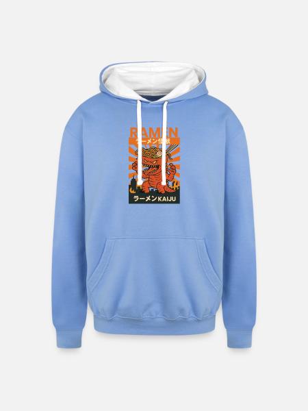 Ramen Kaiju Inferno - Unisex Contrast Hoodie - sky blue/white