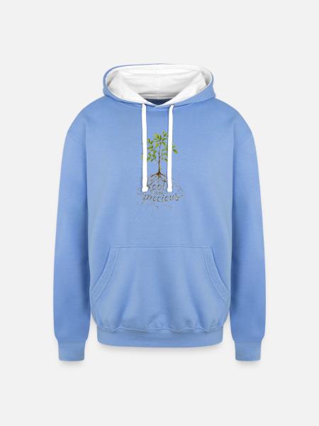 "Roots Are Precious" Tree Design - Unisex Contrast Hoodie - sky blue/white