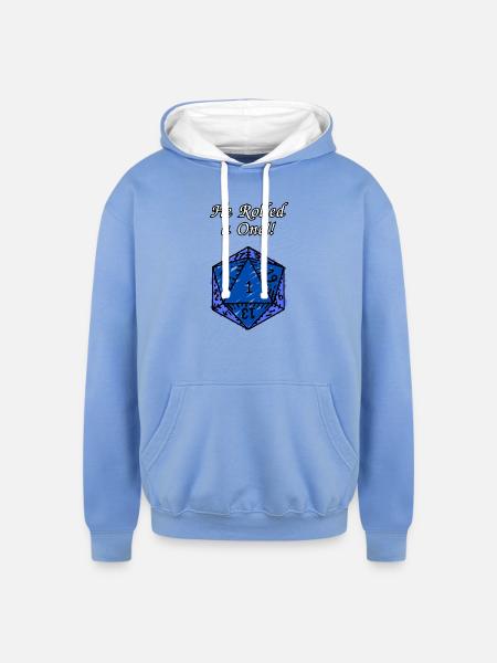 He Rolled a One! - Unisex Contrast Hoodie - sky blue/white