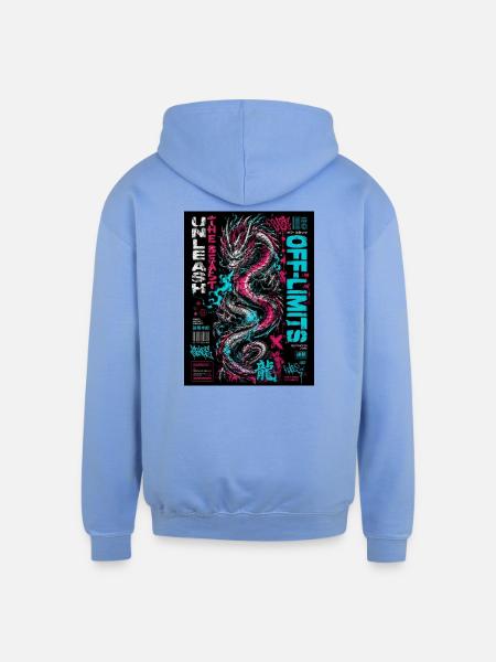 Neon Dragon Chaos Print - Unisex Contrast Hoodie - sky blue/white