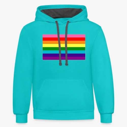 Original Gilbert Baker LGBTQ Rainbow Pride Flag - Unisex Contrast Hoodie