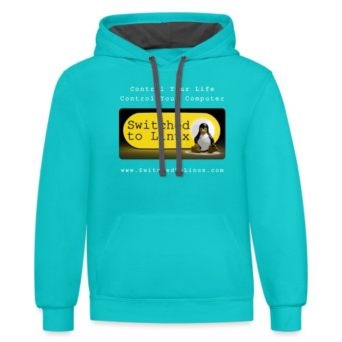 Switched To Linux Logo and White Text - Unisex Contrast Hoodie