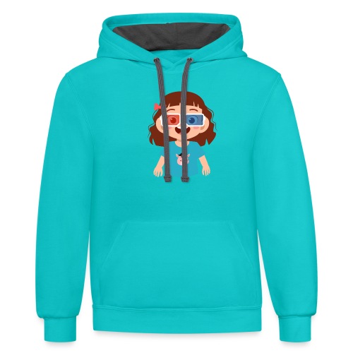 Girl red blue 3D glasses doing Vision Therapy - Unisex Contrast Hoodie
