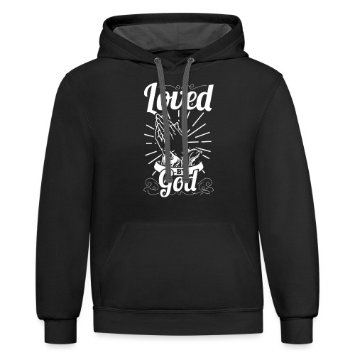 Loved By God - Alt. Design (White Letters) - Unisex Contrast Hoodie