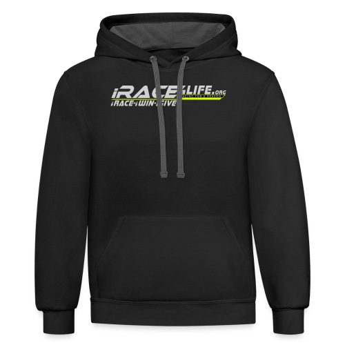 iRace4Life.org Gray Logo w/ iRace-iWin-iGive! - Unisex Contrast Hoodie
