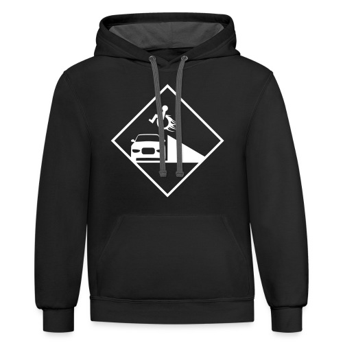 Daredevil in a wheelchair jumps over car - Unisex Contrast Hoodie