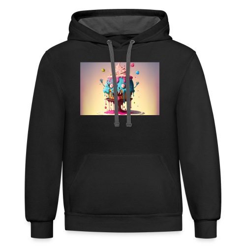 Cake Caricature - January 1st Dessert Psychedelia - Unisex Contrast Hoodie