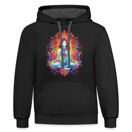 relaxed Girl Practicing Yoga - Unisex Contrast Hoodie