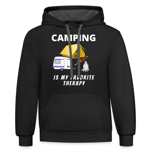 Camping Is My Favorite Therapy Funny - Unisex Contrast Hoodie