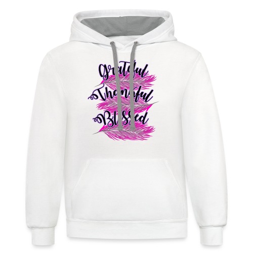 pink feathers grateful thankful blessed - Unisex Contrast Hoodie