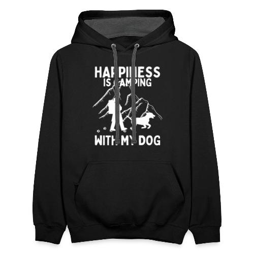 Happiness Is Camping With My Dog Funny Camping Dog - Unisex Contrast Hoodie