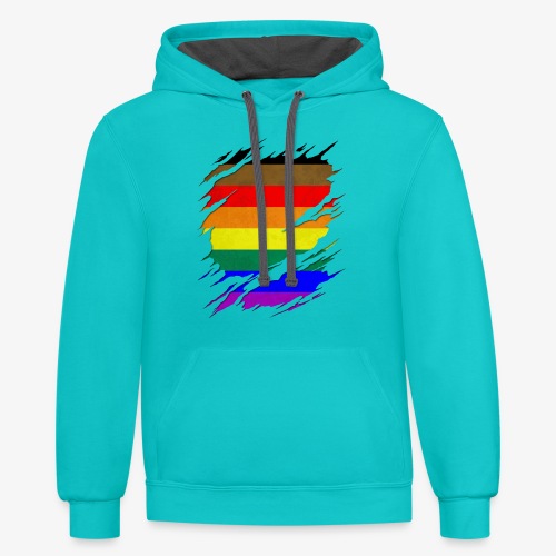 Philly LGBTQ Gay Pride Flag Ripped Reveal - Unisex Contrast Hoodie
