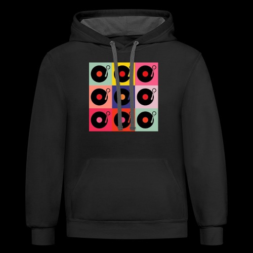 Records in the Fashion of Warhol - Unisex Contrast Hoodie