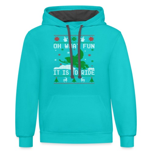 Oh What Fun Snowmobile Ugly Sweater style - Unisex Contrast Hoodie