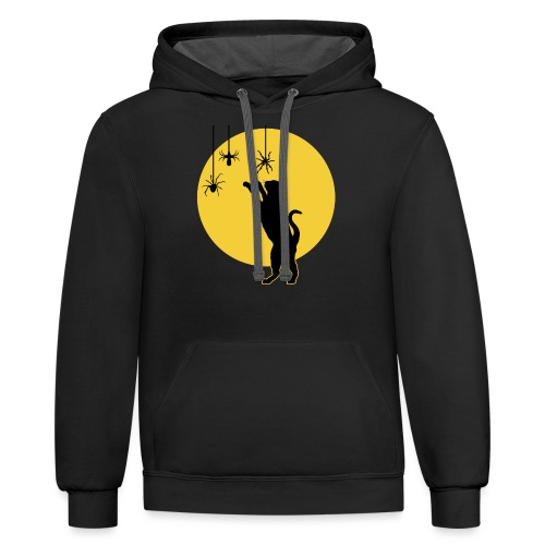 Full Moon with Black Cat and Spiders Halloween - Unisex Contrast Hoodie
