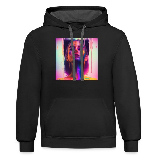 Waking Up on the Right Side of Bed - Drip Portrait - Unisex Contrast Hoodie