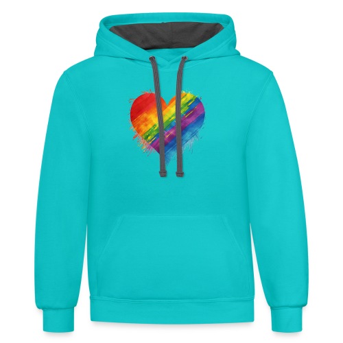 Watercolor Rainbow Pride Heart - LGBTQ LGBT Pride - Unisex Contrast Hoodie