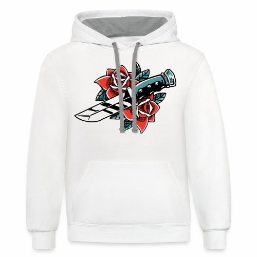 Best Fucking Tattoo Queen Knife Roses Inked - Unisex Contrast Hoodie