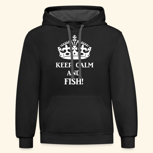 keep calm fish wht - Unisex Contrast Hoodie