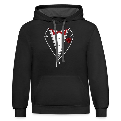 Tuxedo with Red bow tie - Unisex Contrast Hoodie