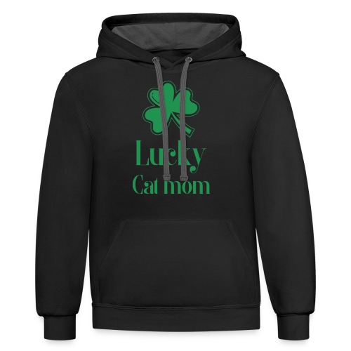 Lucky Cat Mom St Patrick's Day - Unisex Contrast Hoodie